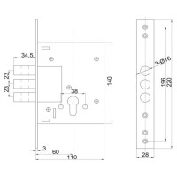 Корпус цилиндрового замка DOORLOCK DL9257С/60мм, хромиров. фронт. планка 28х220мм, реверсивный, диам. ригеля 16мм, OEM 75337