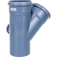 Канализационная крестовина RTP с выходом вперед на 45 градусов, 110/110/50, градусов 50 правая, серая 36538