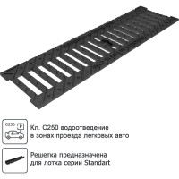 Решетка водоприемная Gidrolica Standart к лотку DN100 щелевая чугунная класса С250 506
