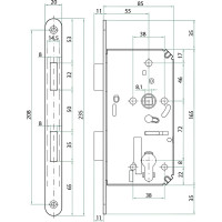 Корпус замка BONAITI B-Klass Mod.39 PZ72мм BS55мм с магнитной защелкой, серебристая окраска, под цилиндр, REI30, фронтальная планка 20х235мм 52520