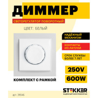 Выключатель STEKKER диммируемый, 220V, 600W, серия Эрна, белый, PSW10-9006-01 39046