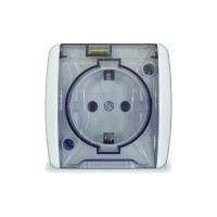 Розетка UNIVersal Клио с/з с прозрачной крышкой IP44 белая К2229