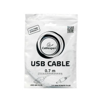 Кабель USB 2.0 Cablexpert AM/DC, 2.5мм, 5V, 2A, 0.7м, экранировка, медь, пакет, черный CC-USB-AMP25-0.7M