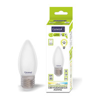 Светодиодная лампа General Lighting Systems Филамент матовый E27 7Вт 230В 480Лм 6500К Холодный белый свет Свеча GLDEN-CS-M-7-230-E27-6500 649952