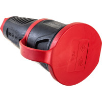 Кабельная розетка PCE 16A 220V 2P+E IP54 с крышкой, корпус черный, крышка и маркер красный 2511-sr