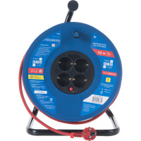 Удлинитель на пластиковой катушке Power Cube 4 розетки, с заземлением, IP20, 16А, 50м, ПВС 3*1,5мм2 PC20503