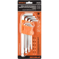 Набор Г-образных шестигранных ключей АвтоDело 10 предметов 1/16-1/2 CR-V удлинённые с шаром 39152 13806