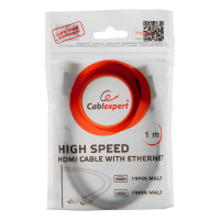 Кабель Cablexpert HDMI 1м v2.0 19M/19M медь, белый позол. разъемы экран пакет CC-HDMI4-W-1M