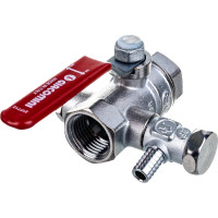 Шаровой кран Giacomini R250DS 1/2", внутренняя/внутренняя, ручка-рычаг красный, хромированный, со сливом R250SX003
