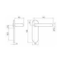 Гарнитур DOORLOCK DL 038KP/F UG U-form Rt нерж. сталь, на короткой накладке без отверстия, шпиндель 9мм 73330