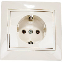 Розетка Lezard MIRA с заземлением, ПБТ, кремовый, со вставкой 701-0303-122B