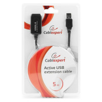 Кабель-удлинитель Cablexpert USB2.0 активный, AM/AF, медь, двойн. экран, 5м, полупрозрач, блистер UAE-01-5M