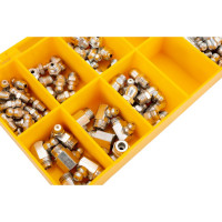 Комплект пресс-масленок в пластиковой коробке GROZ 110 шт М6 М8 М10 прямой 45 90 градусов GR43991