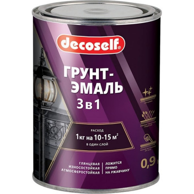 Pufas Грунт-эмаль 3 в 1 серая глянц. Decoself 0,9кг тов-200094