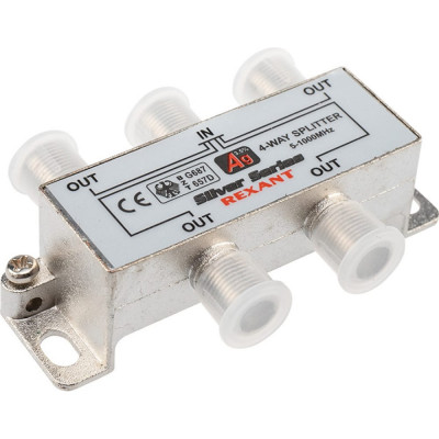 REXANT ДЕЛИТЕЛЬ ТВ х 4 + 5шт. F BOX 5-1000 МГц Silver 05-6103