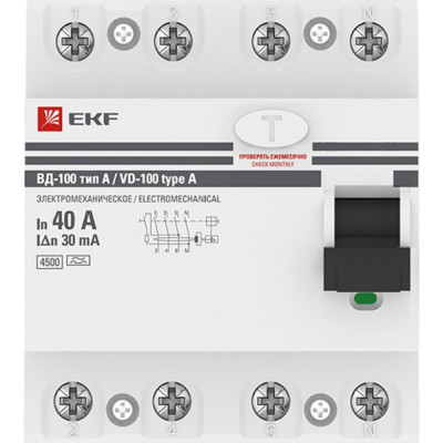 Устройство защитного отключения EKF ВД-100 PROxima elcb-4-40-30-em-a-pro