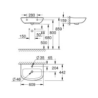 Подвесная раковина Grohe Bau Ceramic ширина 60 см 39421000
