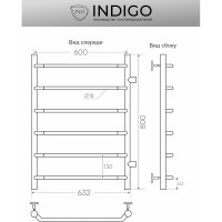 Полотенцесушитель INDIGO Roof боковое подключение, 1" - 1/2, 80/60, м/о 50 LRSW80-60-б/п-50