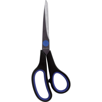 Ножницы BRAUBERG Soft Grip 216 мм, резиновые вставки, серо-зеленые, 3-х сторонняя заточка, карт. упаковка 230763