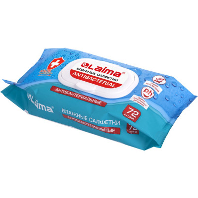 Антибактериальные влажные салфетки ЛАЙМА Antibacterial 72 шт, клапан крышка 129997