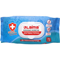 Антибактериальные влажные салфетки ЛАЙМА Antibacterial 72 шт, клапан крышка 129997