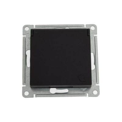 Розетка Systeme Electric ATLASDESIGN, с заземлением, механизм, карбон, ATN001046