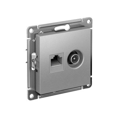 Розетка Systeme Electric (Schneider Electric) Atlasdesign двойная комп+ТВ, RJ45+TV, кат.5E, алюминий ATN000389
