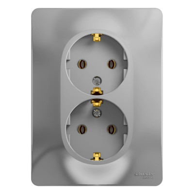 Розетка Systeme Electric (Schneider Electric) GLOSSA двойная с заземлением, 16А, алюминий GSL000324