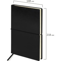 Блокнот BRAUBERG Black Jack А5 148х218 мм, 128 л, гладкий кожзам, резинка, клетка, черный, 125240