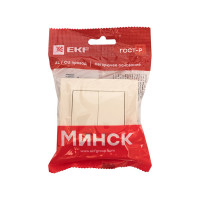 2-клавишный выключатель EKF Минск СП, с индикатором 10А, бежевый ERV10-123-20