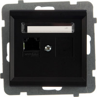 Компьютерная розетка Ospel Sonata 1-я, категория 5e, RJ-45, без рамки, черный металлик GPK-1R/K/m/33