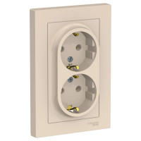 Розетка Systeme Electric (Schneider Electric) ATLASDESIGN двойная с заземлением, 16А, бежевый ATN000224