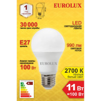 Светодиодная лампа Eurolux LL-E-A60-11W-230-2,7K-E27/груша, 11Вт, теплый белый, Е27 76/2/15