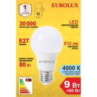 Светодиодная лампа Eurolux LL-E-A60-9W-230-4K-E27/груша, 9Вт, нейтральный, Е27 76/2/14