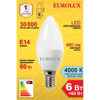 Светодиодная лампа Eurolux LL-E-C37-6W-230-4K-E14/свеча, 6Вт, нейтральный, Е14 76/2/4