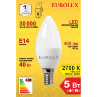 Светодиодная лампа Eurolux LL-E-C37-5W-230-2,7K-E14/свеча, 5Вт, теплый белый, Е14 76/2/1