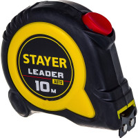 Рулетка Stayer LEADER 10м / 25мм с автостопом в ударостойком обрезиненном корпусе 3402-10-25