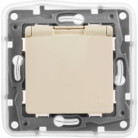 Розетка Legrand с заземлением IP44 Legrand Etika со шторками с защитной крышкой 16А 250В безвинтовые зажимы слоновая кость 672332