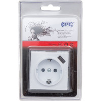Розетка Ospel Sonata 1-я с/з Schuko+USB-зарядное устройство, белый GP-1RSPUSB/m/00