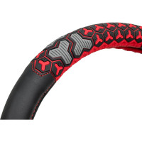 Оплётка руля AUTOPROFI экокожа, две 3D вставки AP-2050 BK RD S