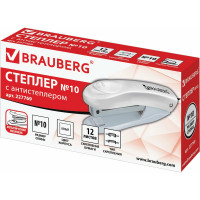 Степлер №10 BRAUBERG Original, до 12л, с антистеплером, белый, 227769