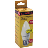 Светодиодная лампа Eurolux LL-E-C37-6W-230-2,7K-E27/свеча, 6Вт, теплый белый, Е27 76/2/9