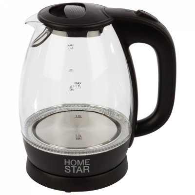 Homestar Чайник HS-1012 1,7 л стекло пластик черный 003567