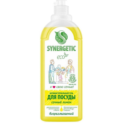 SYNERGETIC Средство концентрированное для мытья посуды и фруктов ЛИМОН, флакон, 1 л 4613720438884
