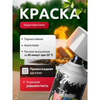 Аэрозольная эмаль REF термостойкая 250C, цвет белый, объем 520 мл R 1400