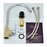 Латунный смеситель для мойки Eleanti одноручный, бежевый/хром, картридж 35 мм, крепеж гайка 0402.476