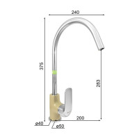 Латунный смеситель для мойки Eleanti одноручный, бежевый/хром, картридж 35 мм, крепеж гайка 0402.476