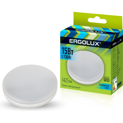 Светодиодная лампа Ergolux LED-GX53-15W-GX53-4K 15Вт, GX53, 4500К, 180-240В 14239