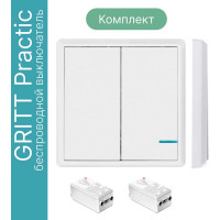 Беспроводной выключатель GRITT Practic 2 клавиши, белый комплект 1 выключатель IP67, 2 радиореле, 220В, 1000Вт 11102