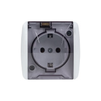 1-местная розетка EKF Владивосток 16А с заземлением с прозрачной крышкой IP54 EQR16-029-30-54-T